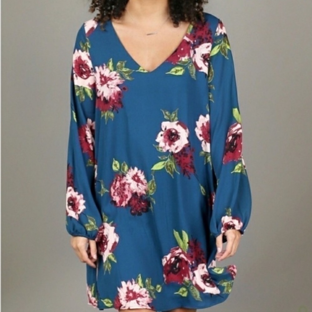 Altar'd State Blue Floral V-Neck Dress